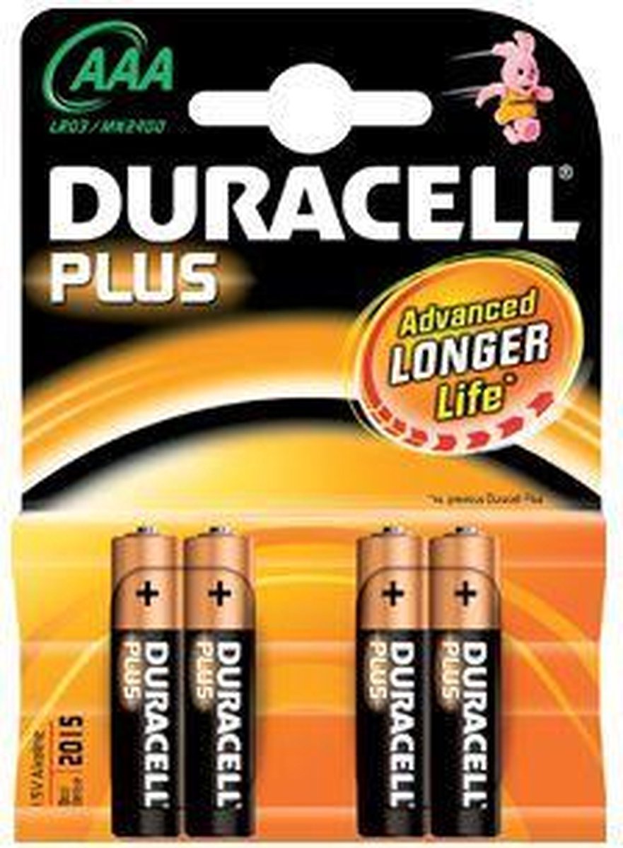 DURACELL BATTERIJ PLUS POWER MINI PENLITE LR03/AAA PER 4 OP KAART
