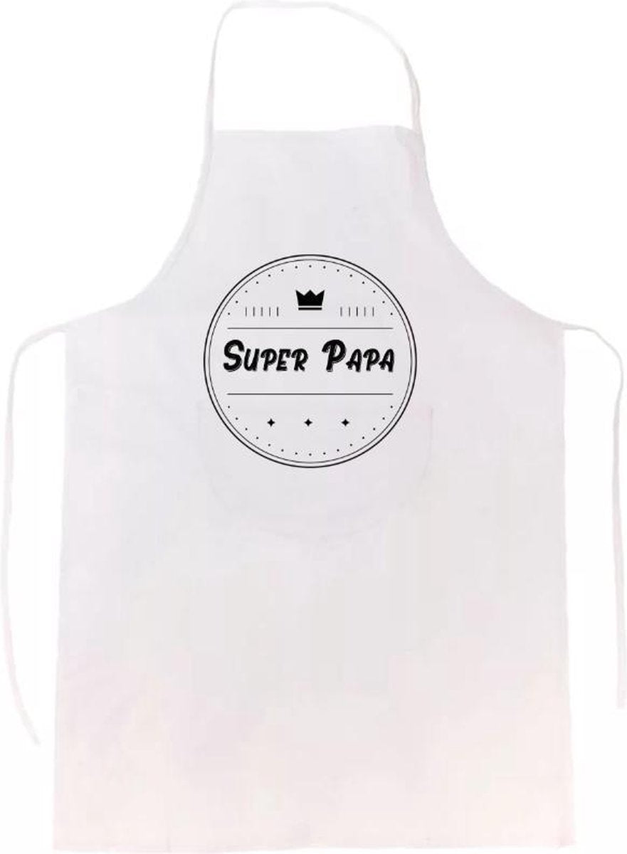 Super papa keukenschort - verassing - feestdag - verjaardag - geschenk - gift - kado - cadeau - barbeque - barbecue - chefkok - keuken - schort - eten - bbq - vlees - vaderdag - vader