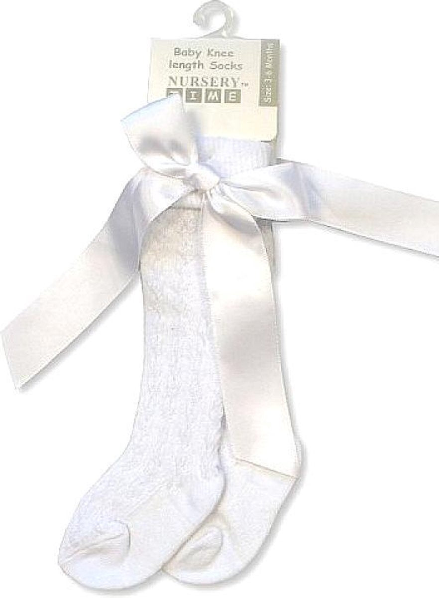 Spanish Style Lacey Kniekousen met Satijnen Strik | Wit | 12-18 mnd