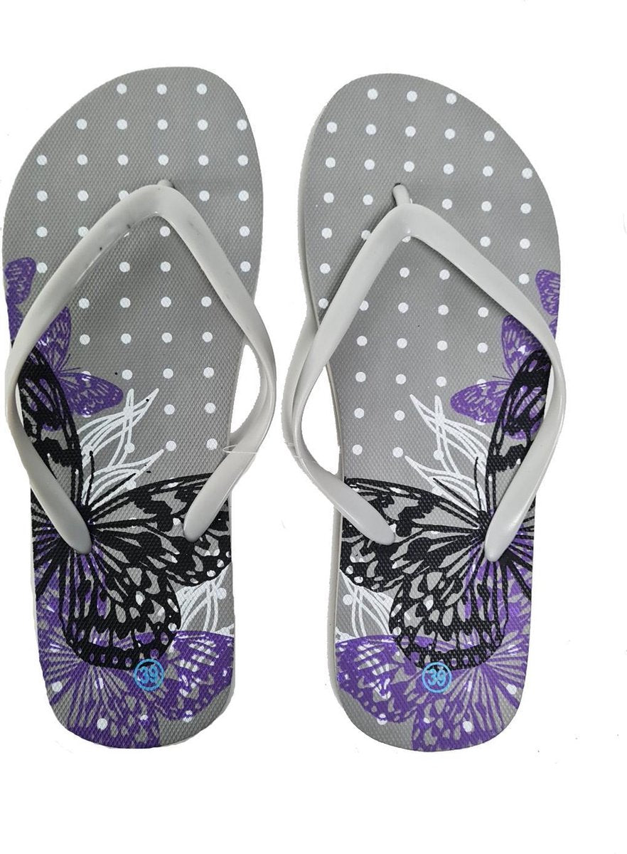 Sorprese vlinder – slippers – grijs – maat 41 – slippers dames – teenslippers - badslippers