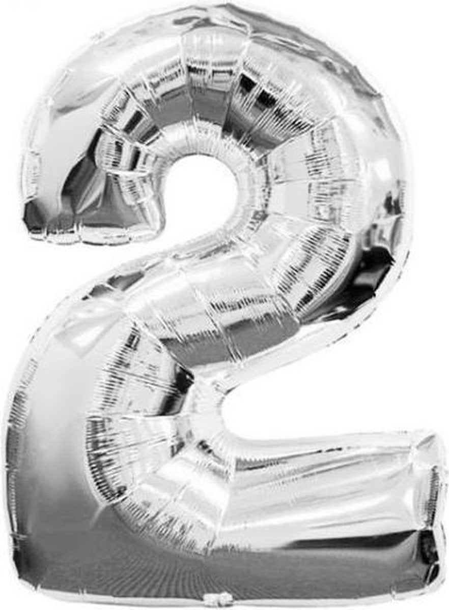 Folie Ballon - Cijfer 2 Zilver Met Rietje |Verjaardag/Birthday | Party | Jubileum |