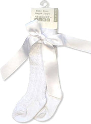 Spanish Style Lacey Kniekousen met Satijnen Strik | Wit | 3-6 mnd