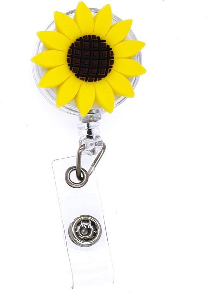 Badgehouder met trekkoord 60 cm - clip - afrolmechanisme - zonnebloem