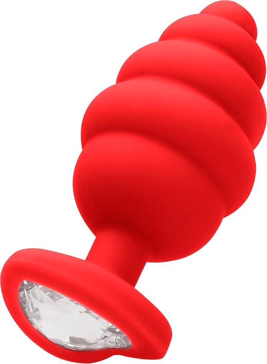 Ouch! Siliconen Buttplug Extra Large Ribbed Diamond Heart - Rood