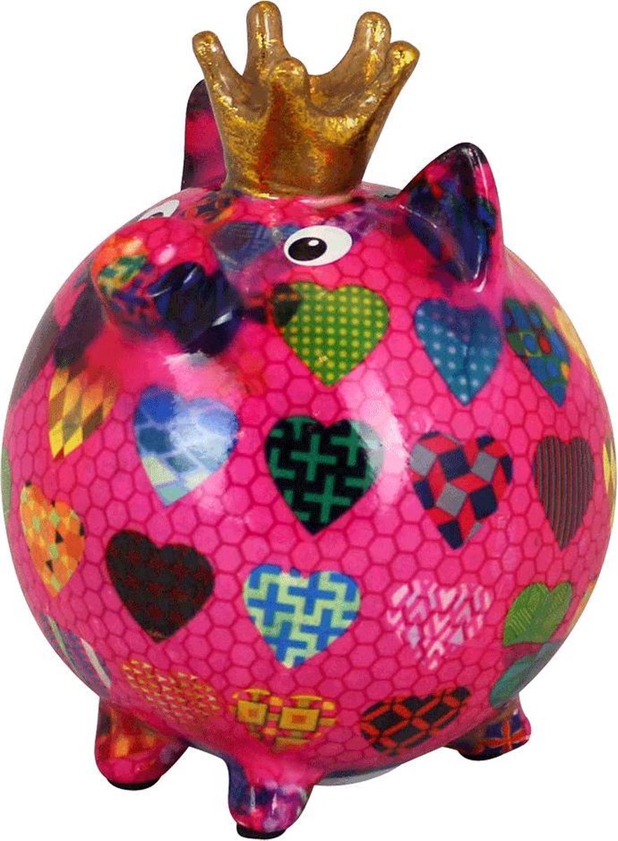 Pomme Pidou - Spaarpot Varken Betty - Roze met Harten - Maat M