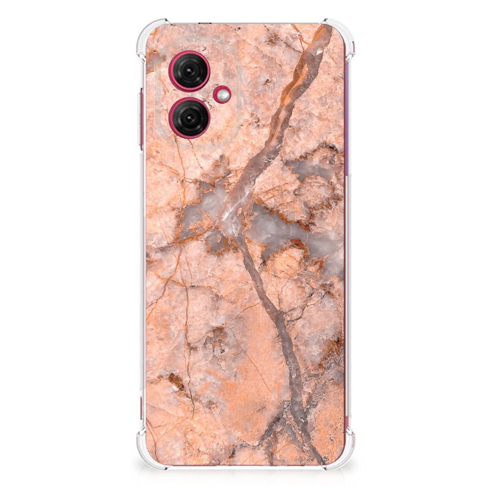 Motorola Moto G55 Anti-Shock Hoesje Marmer Oranje