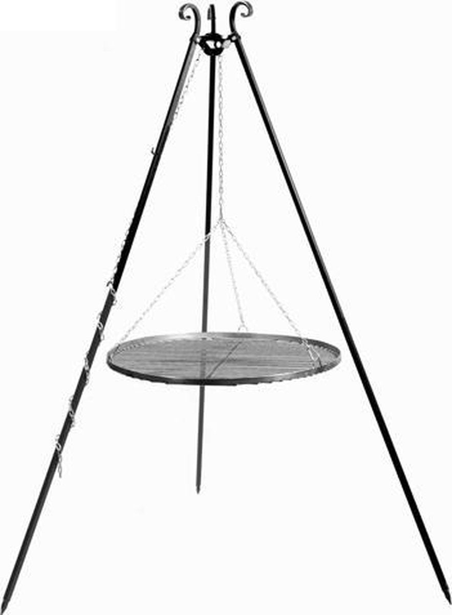 CookKing Grill Tripod Zwart 180 cm met Zwart Stalen Rooster 80 cm