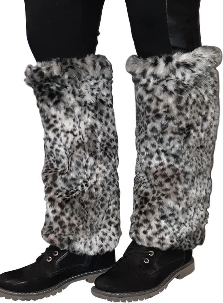 Beenwarmers - imitatie bont - zwart / witte - Panter - dieren print - warm - winter - kerstmis - sinterklaas