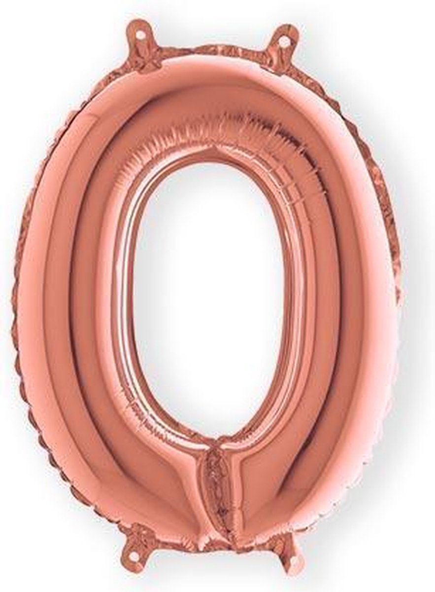 Folieballon - cijfer 0 - rozegoud - Grabo balloon - 35cm