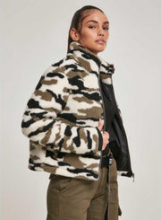 Urban Classics Jacket -M- Camo Sherpa Zwart/Groen