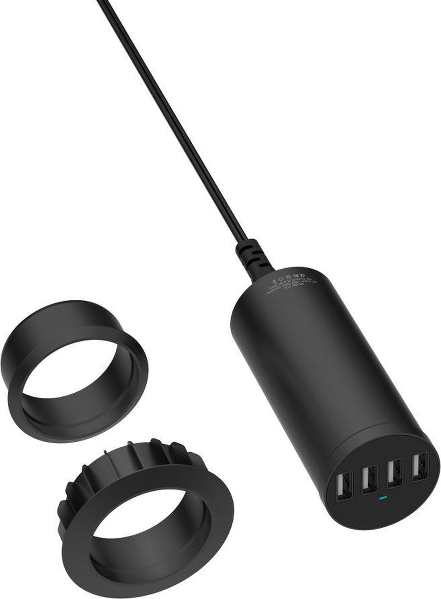 RealPower - 4-Poort USB Tube - Lader voor Kabeldoorvoer gat in bureau's Smart IC