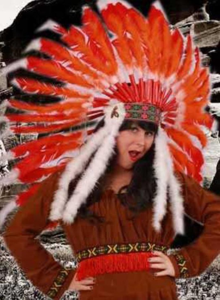 Grote verentooi oranje - indianentooi rood hoofdtooi oranje EK WK veren tooi