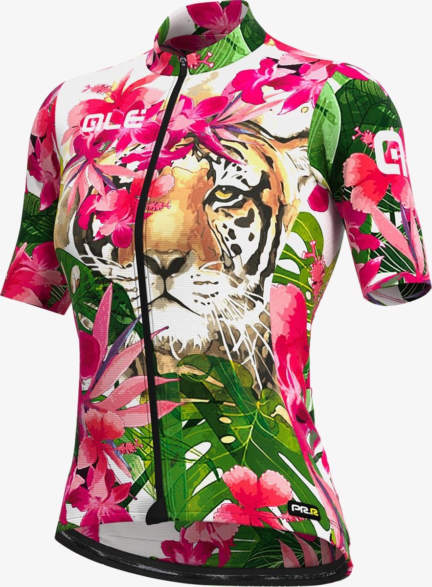 Ale Dames Fietsshirt Korte Mouwen PRR Tiger Roze-Groen - Roze-Groen - M - Valt klein