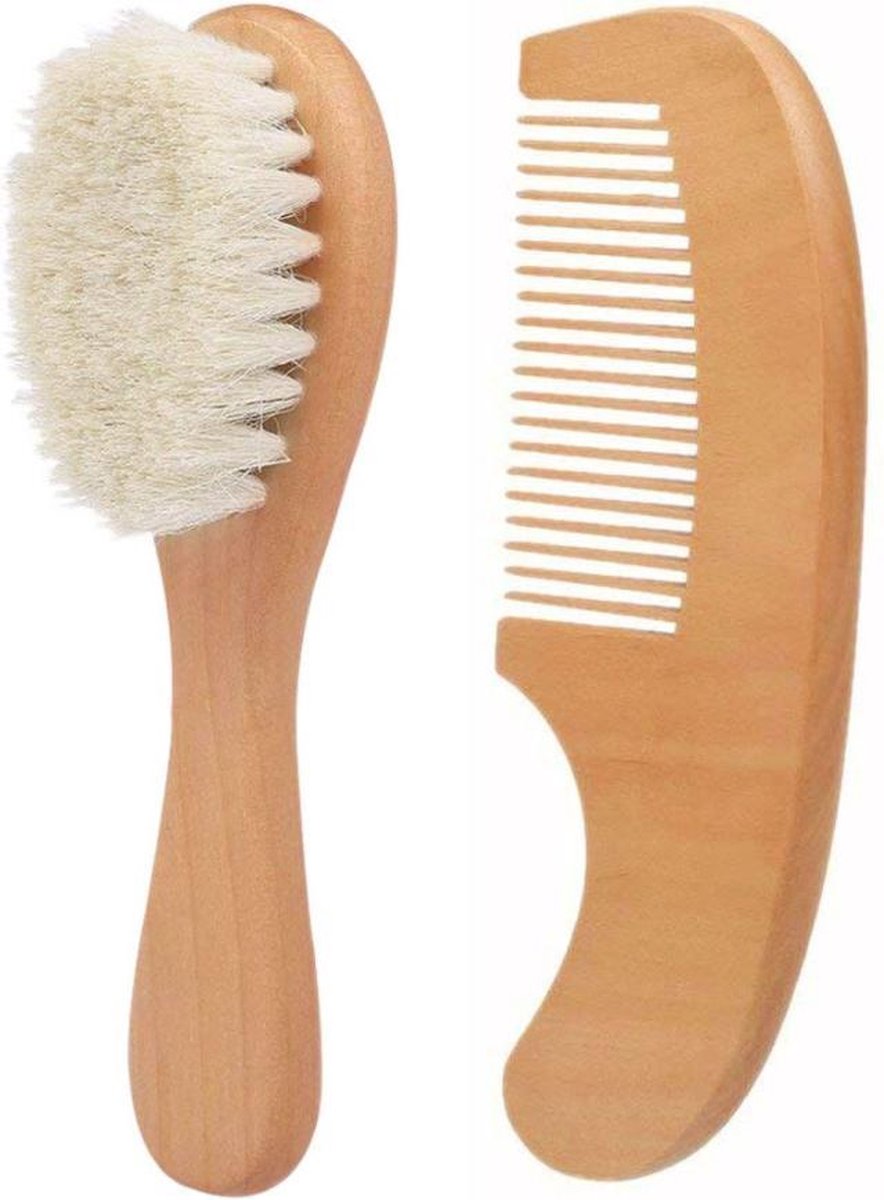 WiseGoods - Baby Borstel en Kam - Kraamcadeau - Verzorgingsset - Voor Jongen en Meisje - Hout - Naturel