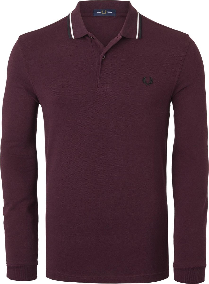Fred Perry polo lange mouwen - donkerrood -  Maat: 3XL