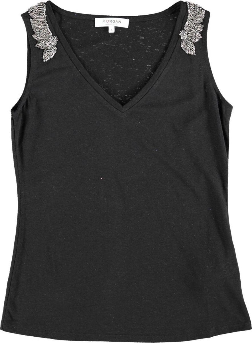 Morgan zwarte top linnen polyester met versiering - valt kleiner - Maat XS
