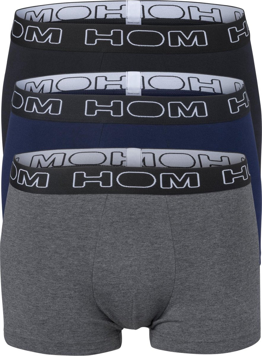 HOM Boxerlines Basic boxer Brief (3-pack) - heren boxers kort - zwart - blauw - grijs -  Maat: M