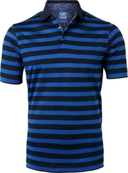 OLYMP modern fit poloshirt - blauw gestreept (contrast) -  Maat: 3XL