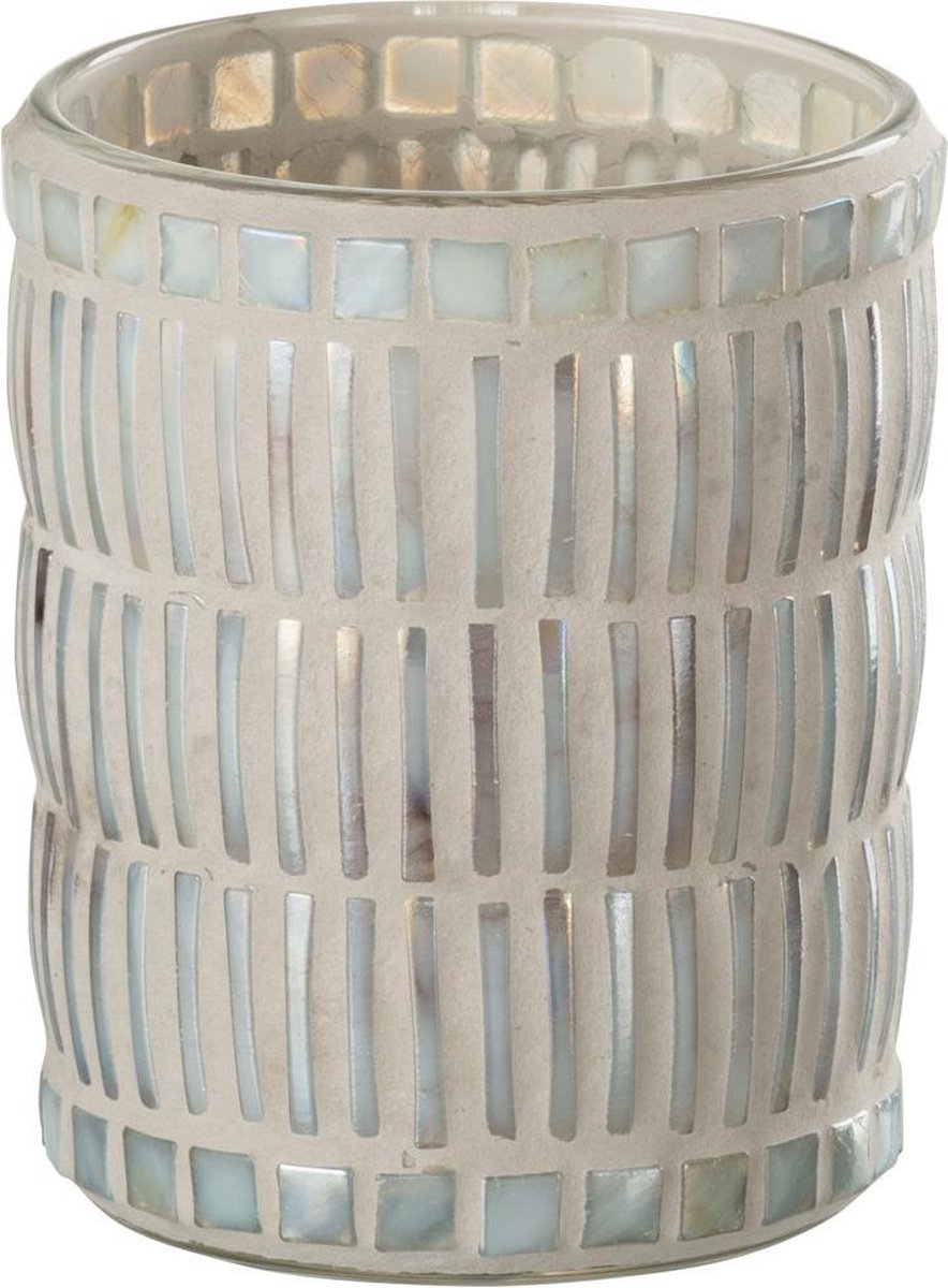J-Line Kaarshouder Mozaiek Rond Glas/Cement Parelmoer/Grijs Large