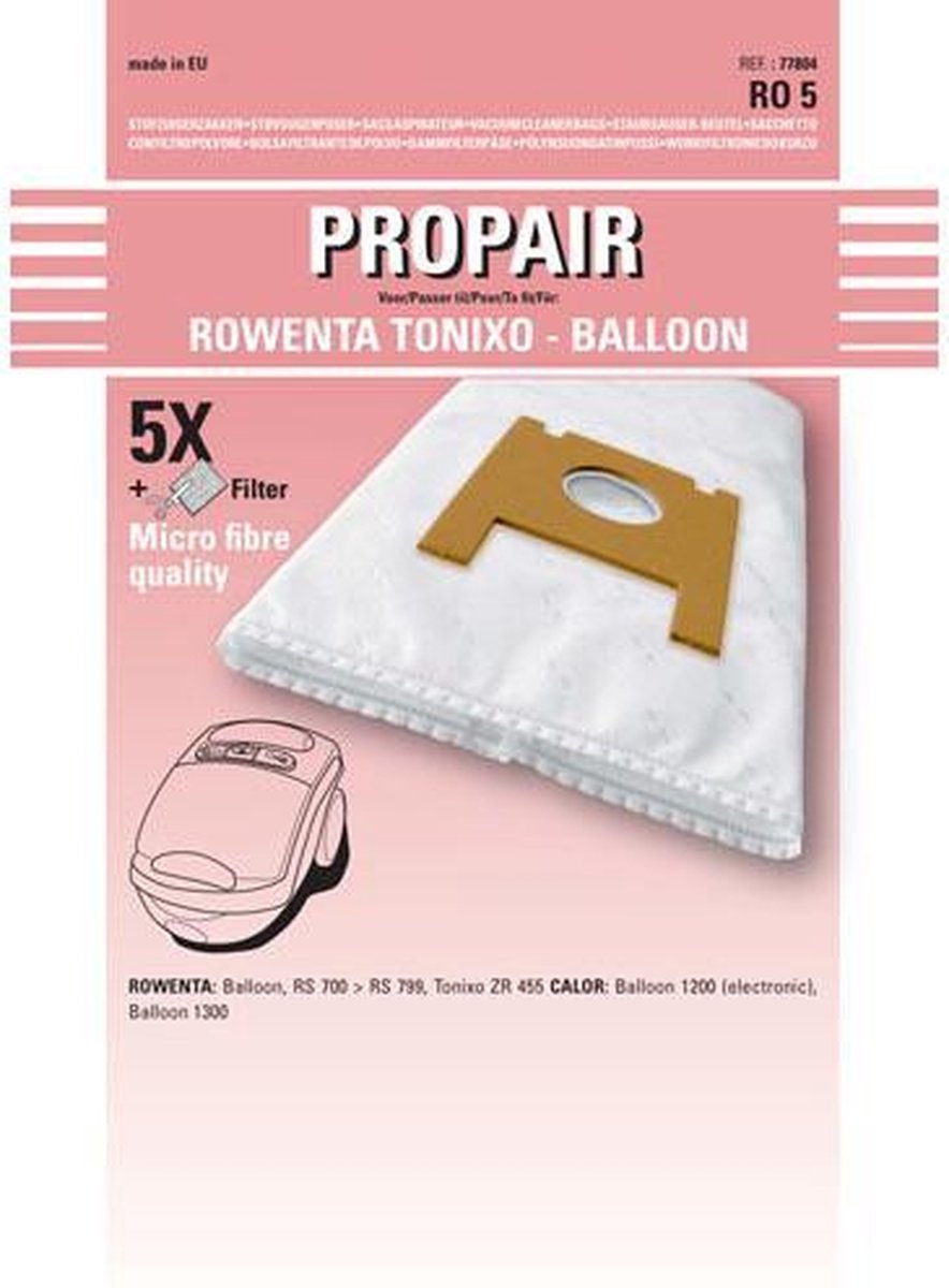 ROWENTA - STOFZUIGERZAK PROPAIR TONIXO ZR455-RS740-782    5 STUKS +  MICRO-FILTER -
