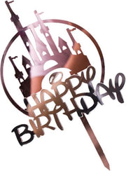 Happy Birthday Taart Topper - Lazy font Roze en Zilver - Kasteel - Taart topper - Cake topper - taart topper zwart-happy birthday topper zwart -birthday caketopper zwart Happy birthday - Verjaardagstaart topper - Verjaardag