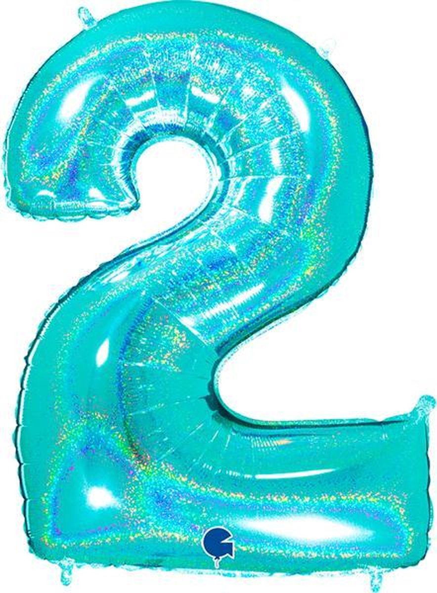 Cijfer 2 Glitter Tiffany Blue (102cm)