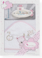 Interbaby Badcape En Thermometer 100 Cm Katoen Roze 2-delig