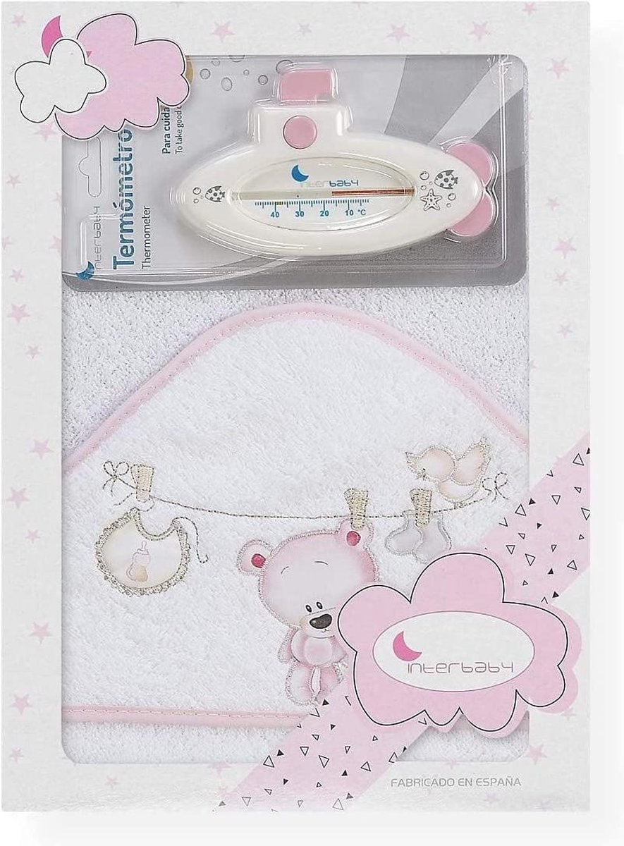 Interbaby Badcape En Thermometer 100 Cm Katoen Roze 2-delig