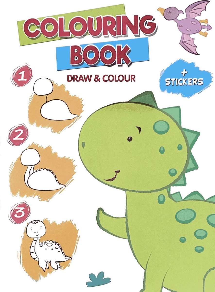 Colouring Book - Draw & Colour - Leer Dinosaurussen tekenen - incl. stickers