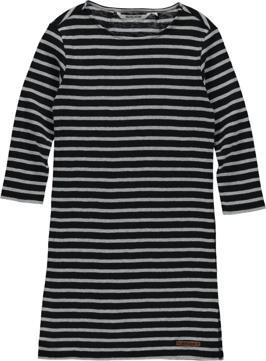 Jurk Moscow - Antra Black/ Light Grey Melange - Gestreept - Maat 152