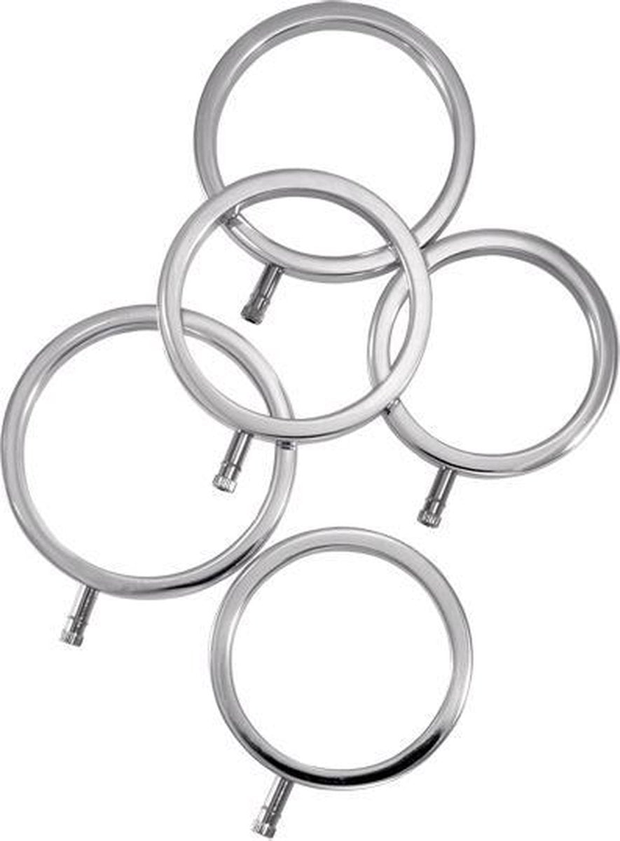 ElectraStim Solid Metalen Cockring Set 5 maten Electrosex - Zilver