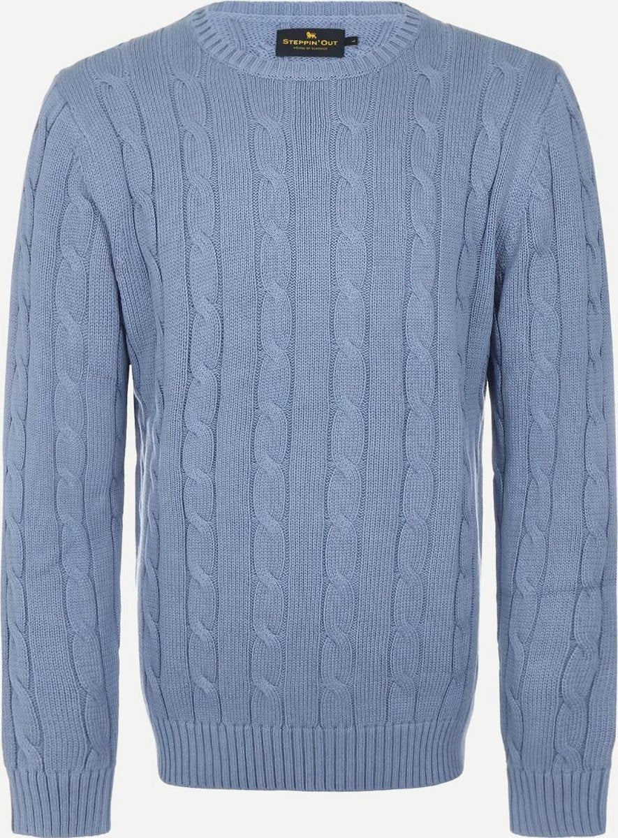 Steppin' Out Spring 2021 Trui Men's Crew Neck Cable Mannen - Regular Fit - Katoen - Blauw (S)