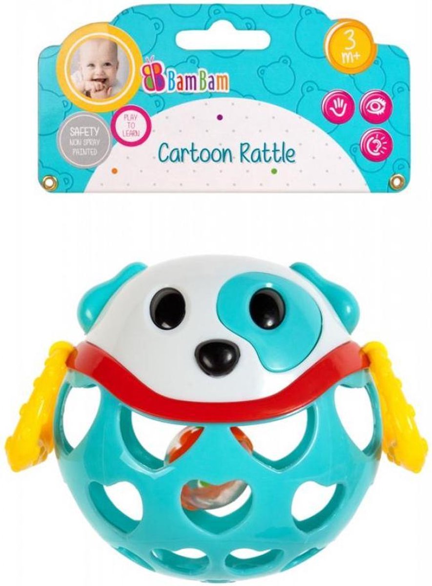 Bam Bam Zachte rammelaar hond - Bijtspeelgoed Bijten Peuter baby +3m blauw