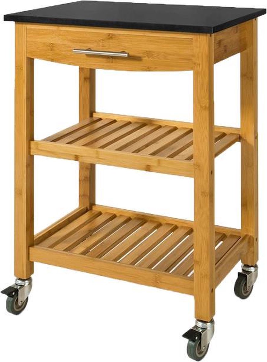 Simpletrade Keukentrolley - Serveerwagen - Bamboe - Graniet - 58x85x40 cm