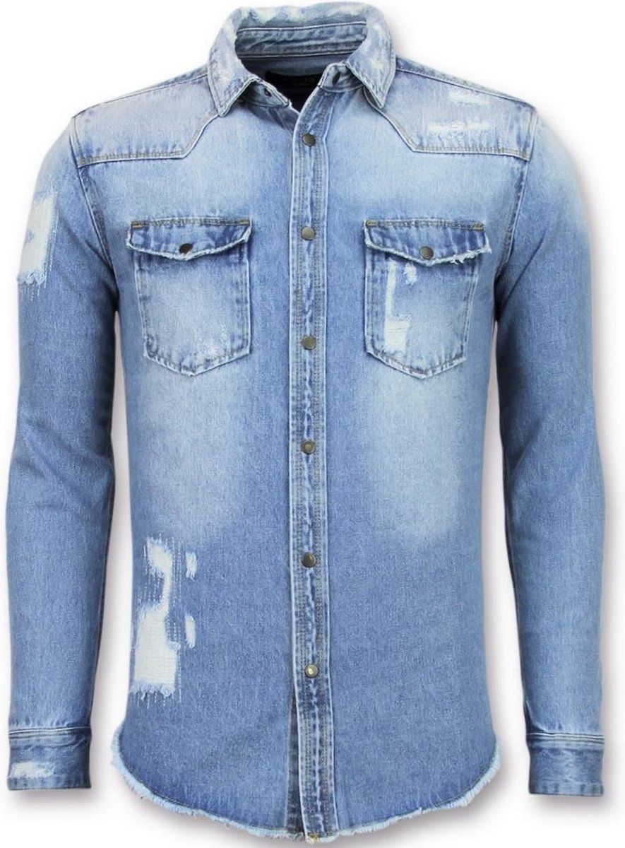 Enos Lange Spijkerblouse - Denim Overhemd Heren - Blauw - Maat: L