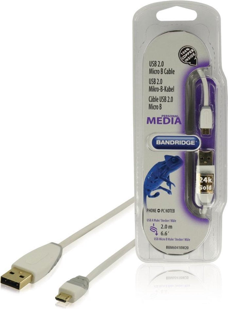 USB 2.0 Kabel USB A Male - Micro-B Male Rond 2.00 m Wit