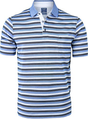 OLYMP modern fit poloshirt - blauw met wit gestreept -  Maat: 3XL