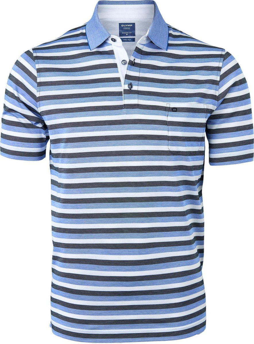 OLYMP modern fit poloshirt - blauw met wit gestreept -  Maat: 3XL