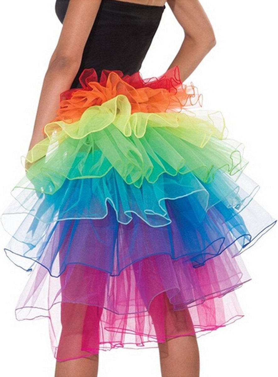 Regenboog tutu tule staart rok petticoat rokje - one size XS S M L XL - eenhoorn achterkant rainbow sleep pride