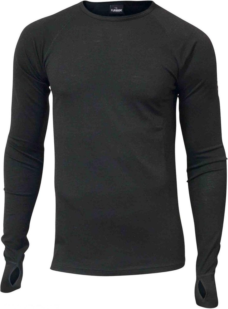 Ivanhoe Longsleeve Frippe Heren Merinowol Zwart Maat Xxl