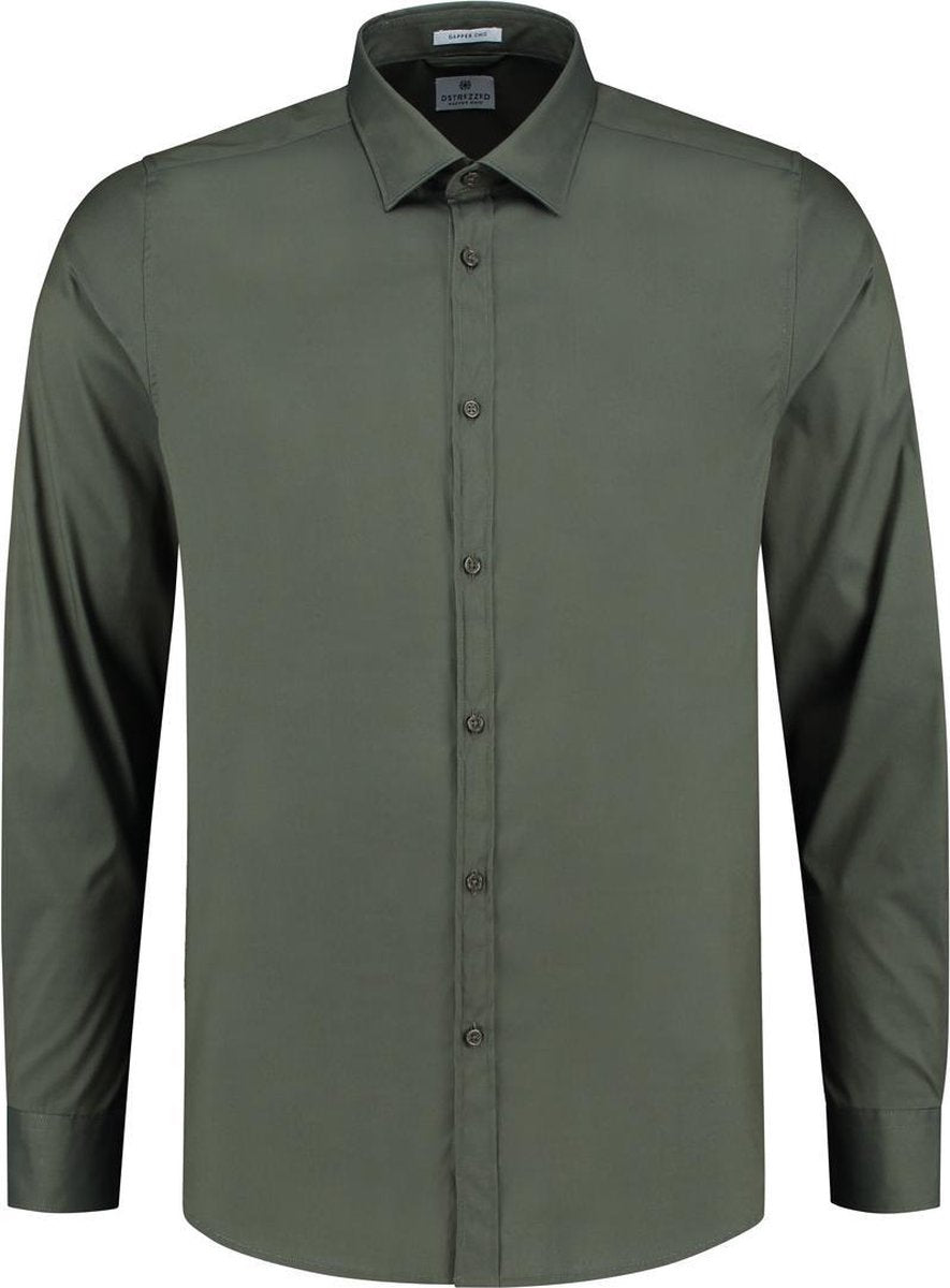 Dstrezzed Overhemd Regular Collar Italian Stretch Poplin Army Groen (303226 - AW19 - 524)