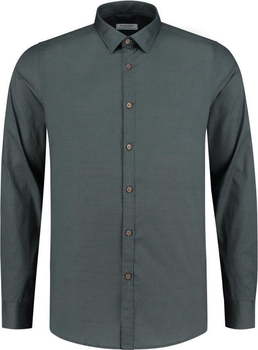 Dstrezzed Overhemd Regular Collar Circle Flower Lt Stretch Poplin Army Groen (303272 - 524)