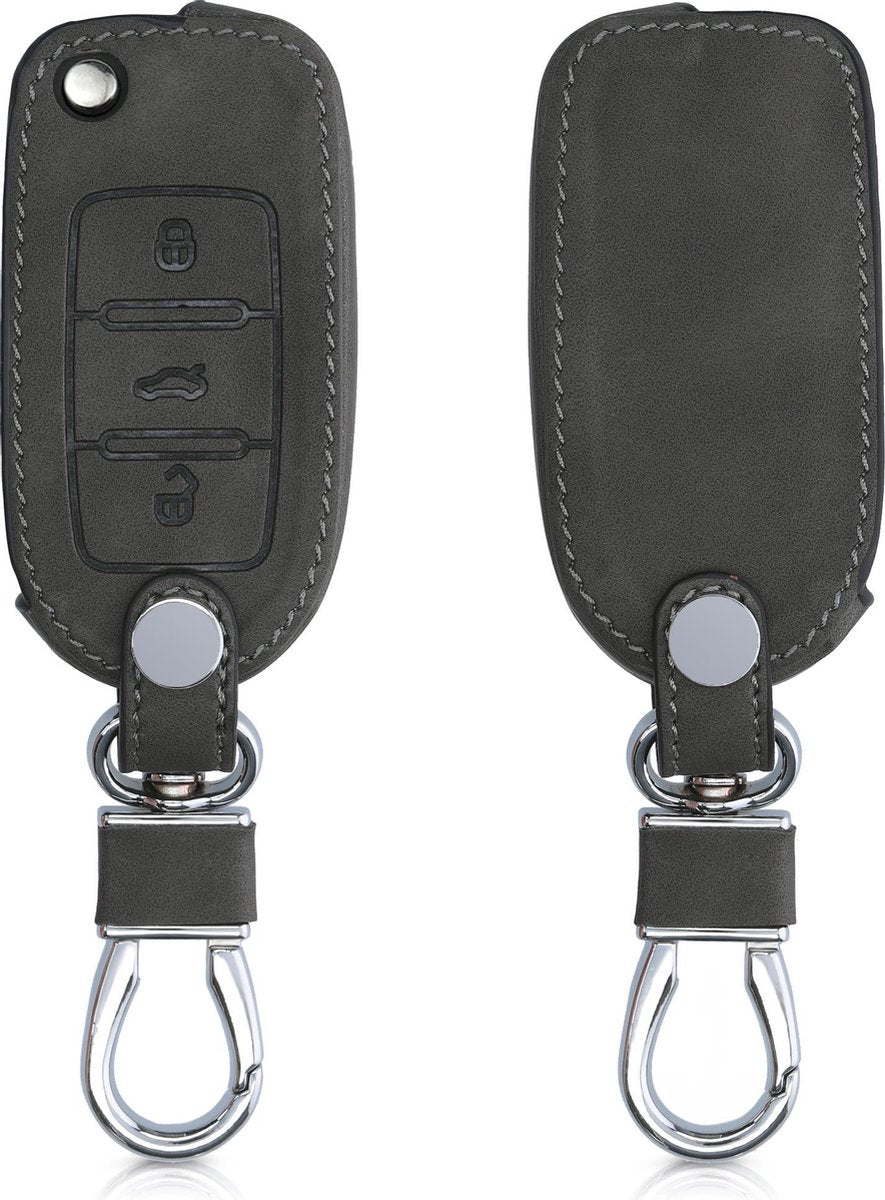 kwmobile autosleutelbehuizing voor VW Skoda Seat 3-knops autosleutel - Sleutelbehuizing autosleutel - Sleutelhoes in donkergrijs