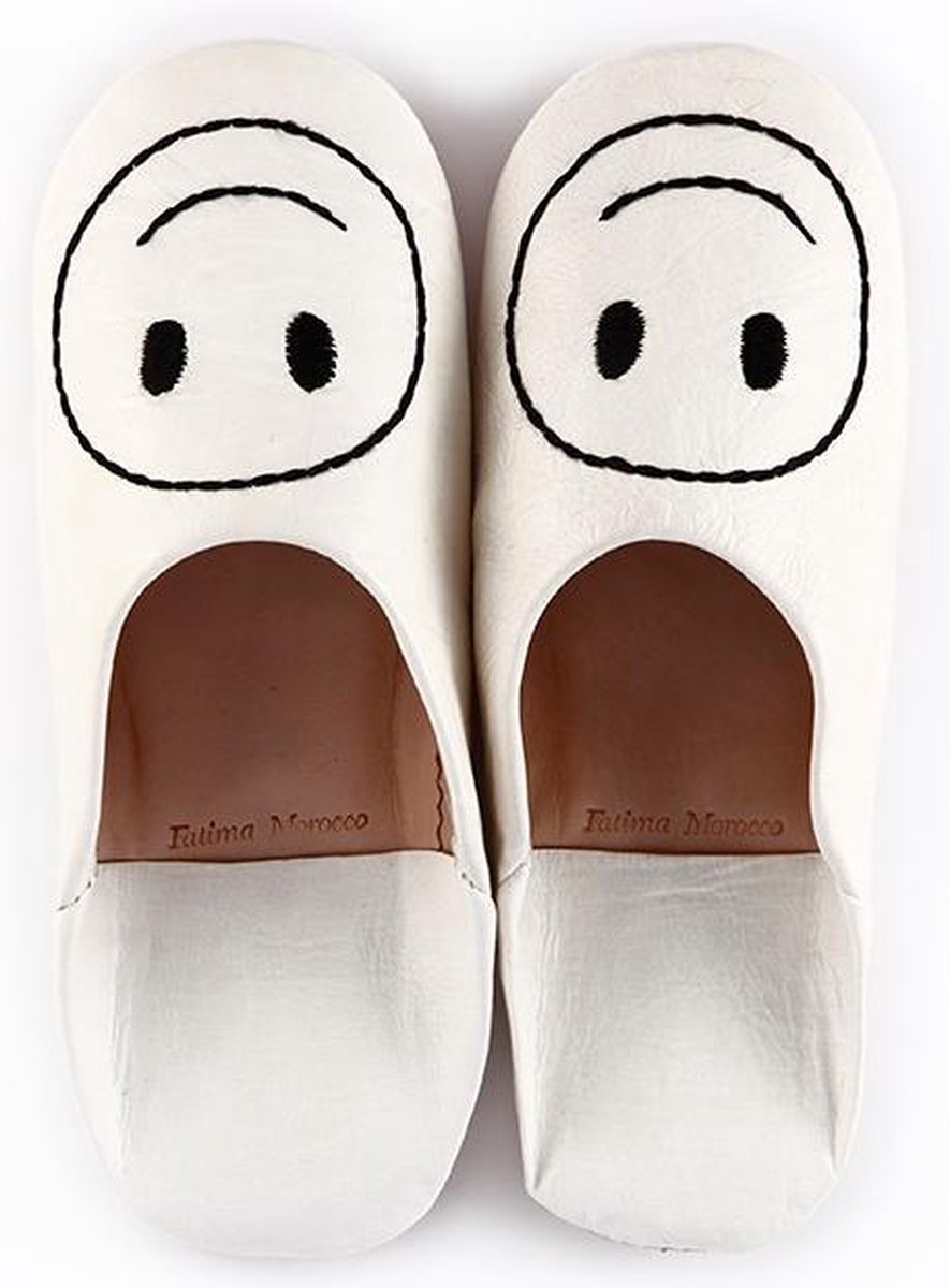 Fatimamorocco.nl  Smiley babouche WhiteBlack XL (42-45)