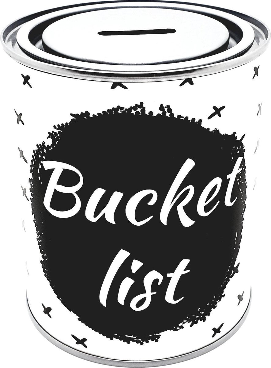 Spaarblik Bucket List - spaarpot kadoblik 750ml 10 x 12 cm herbruikbaar