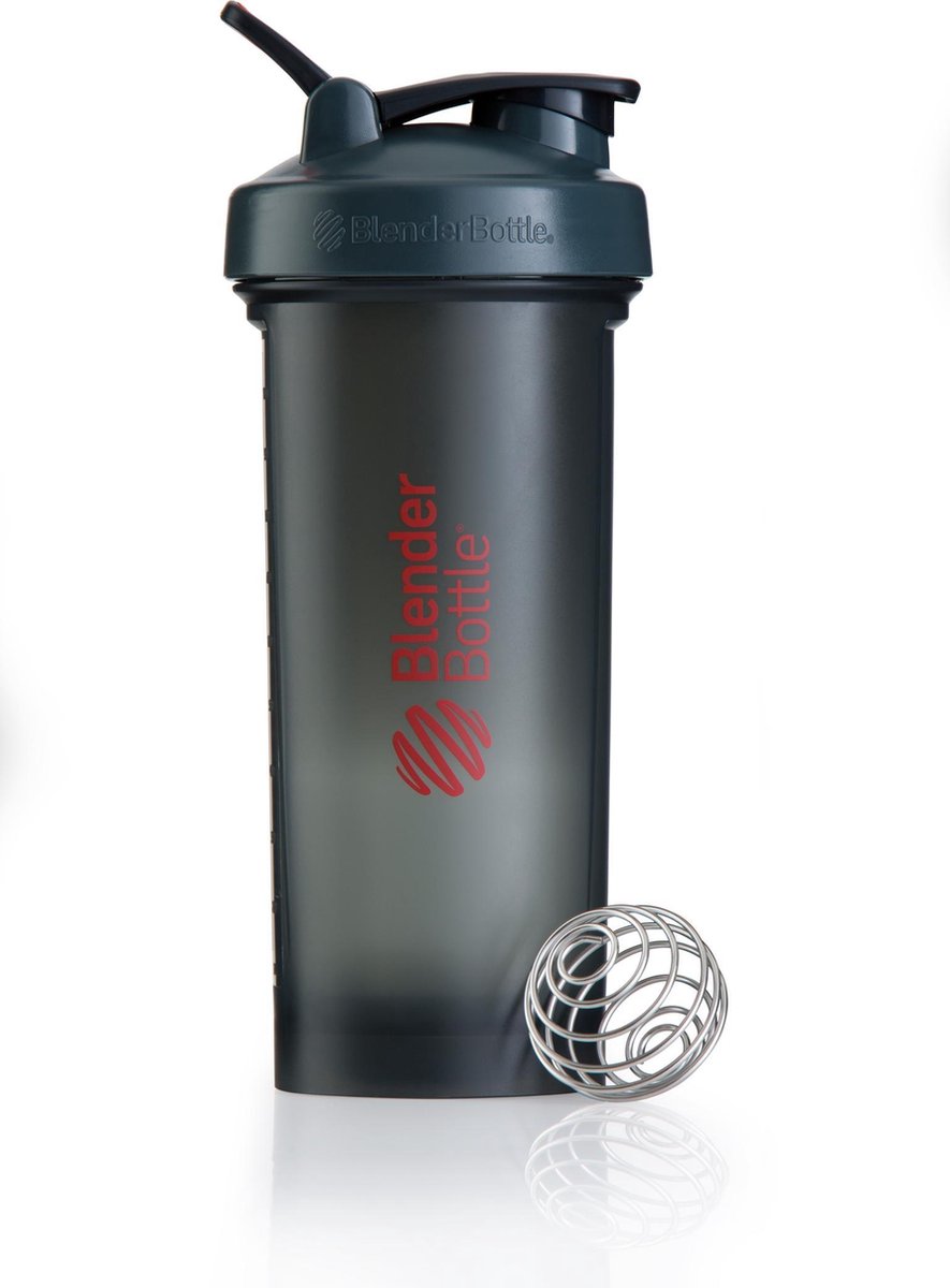 BLENDERBOTTLE | Pro45 | Shaker | Bidon | 1300ml  / 1.3 LITER | Grijs| Rood. Lekt niet en geen klonten in je shake.