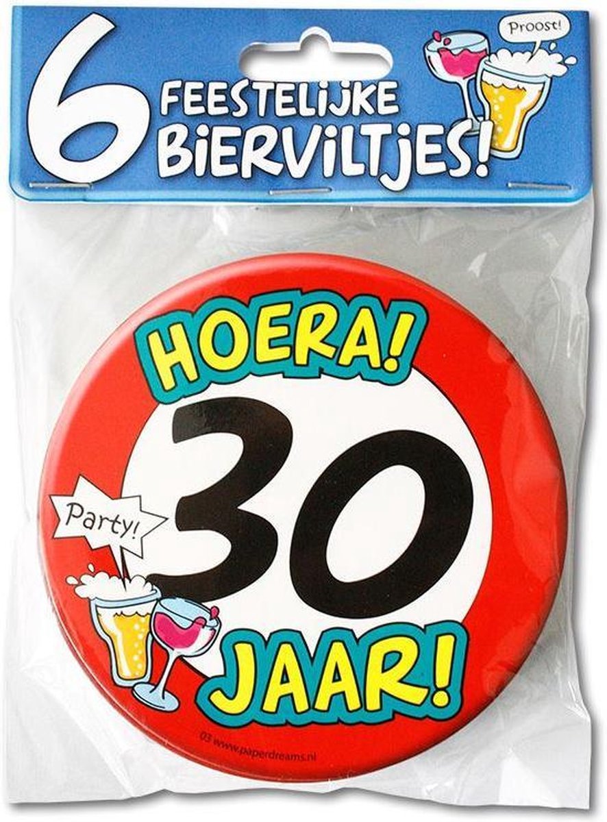 Bierviltjes hoera 30 jaar per 6 stuks