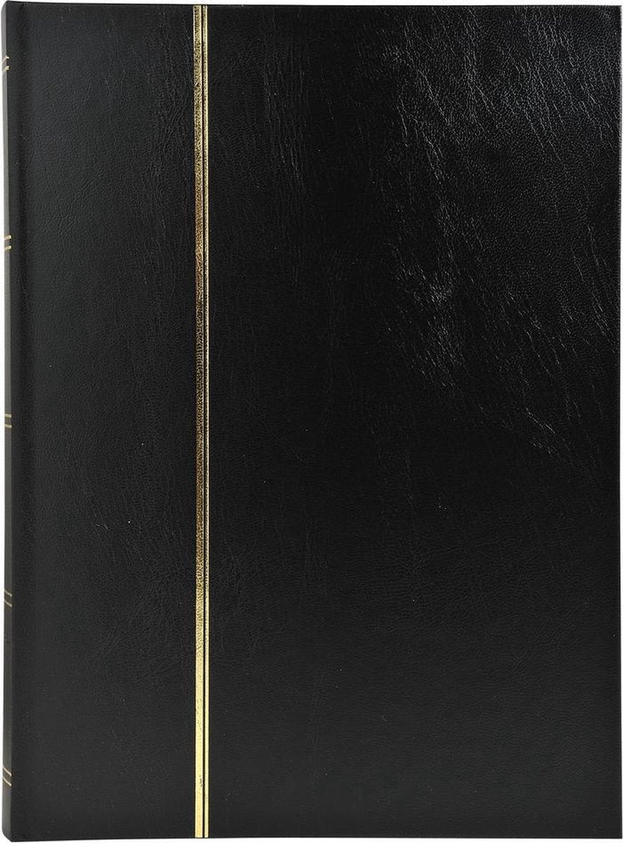 Postzegelalbum met kaft in kunstleder - 32 zwarte bladen - 6 banden - 16 