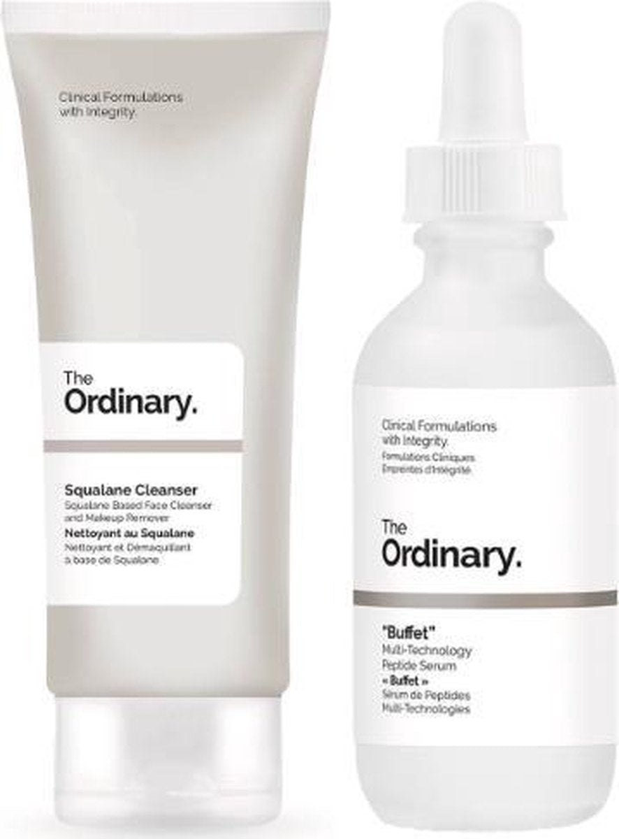 The Ordinary verzorgingsset - Buffet Multi-Technology Peptide Serum 60 ml - Squalane Cleanser 150 ml - Anti-aging