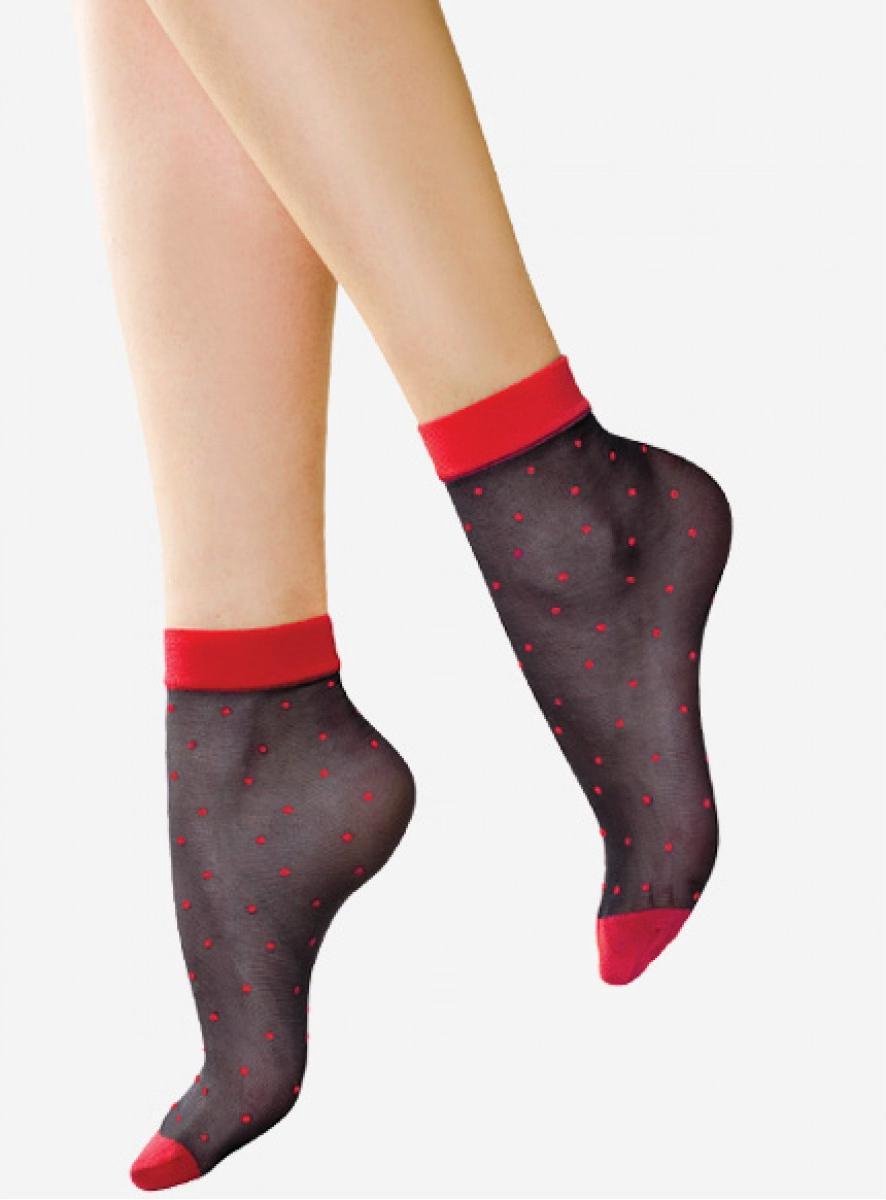 Lores pantysokken met stippen Pois 20DEN zwart/rood